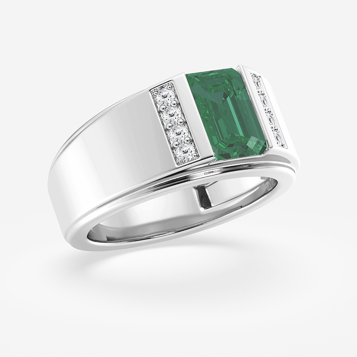 Radiant Ring - 9 x 6 mm Radiant Cut Created Emerald and 1/6 ctw Round Lab Grown Diamond Side Stones Engagement Ring